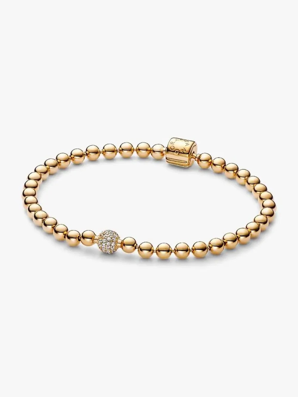 Pandora Gold Beaded Bracelet with Pavรฉ Sparkle